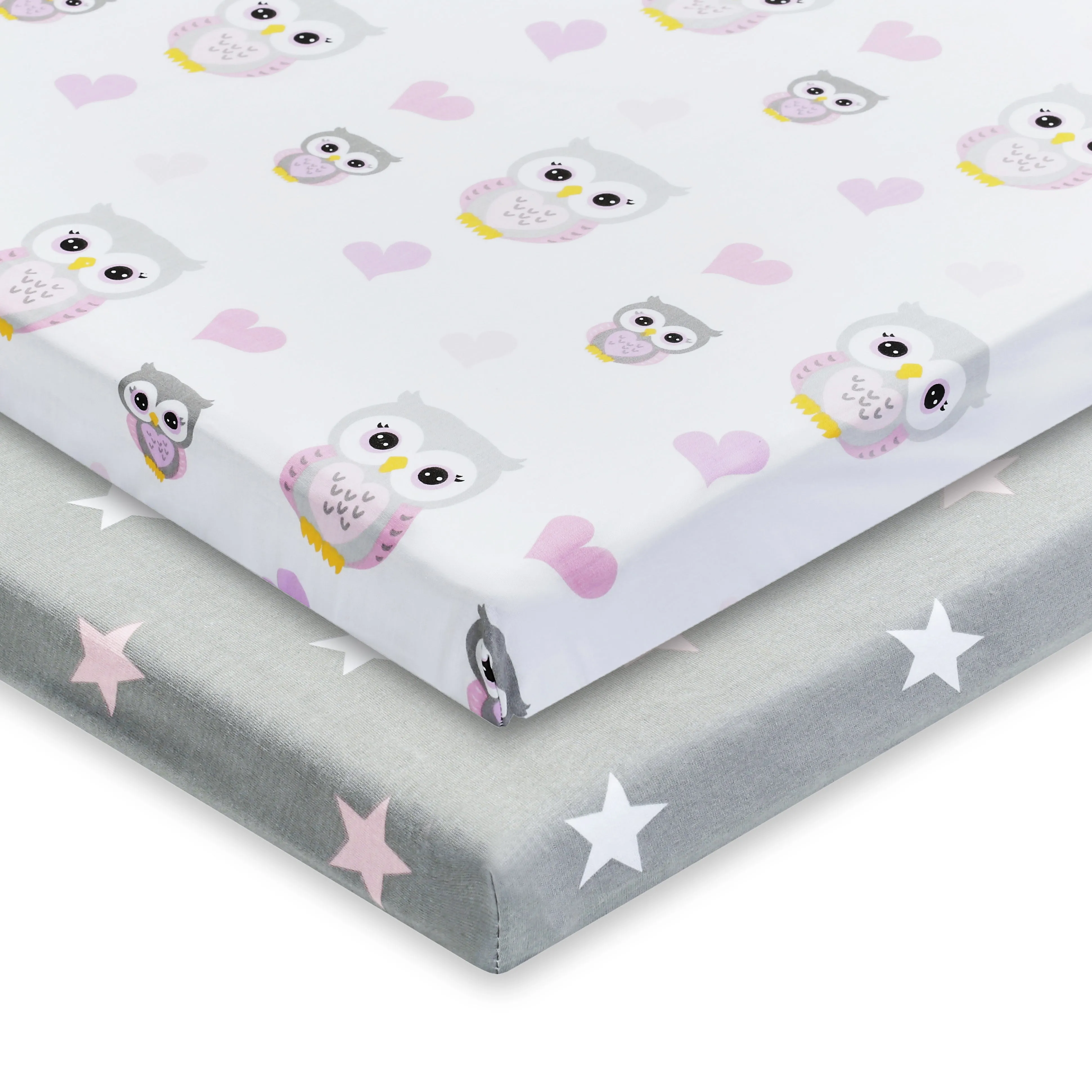 2 Pack Cotton Jersey Knit Cradle Sheet Set - Owls/Stars