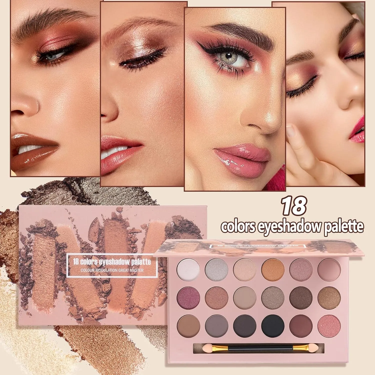 All-in-One Makeup Set: 18-Color Eyeshadow Palette, Lipsticks, Brushes & Eyebrow Essentials