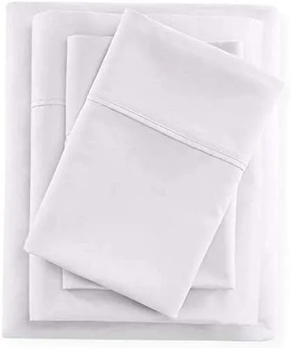 BALAJI EXPORT- 100% Cotton Queen Size 6 Piece Bedsheet Set- 400 TC Flat Sheet, Fitted Sheet & 4 Pillow Cover- 10" Deep Pocket- Ultra Soft & Breathable Bedding Set-White Solid