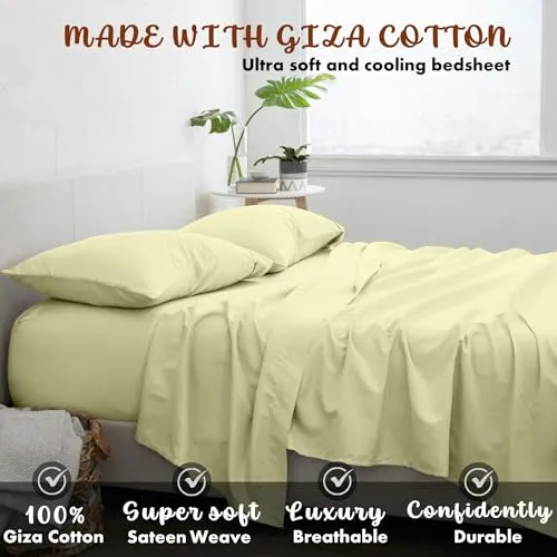 Femini Fashion My Egyptian Giza Cotton Sheets Queen Size, 16 Inches Extra Deep Pocket, 100% Giza Long-Staple Giza Cotton Bedsheet Soft Breathable My Sheets - Ivory