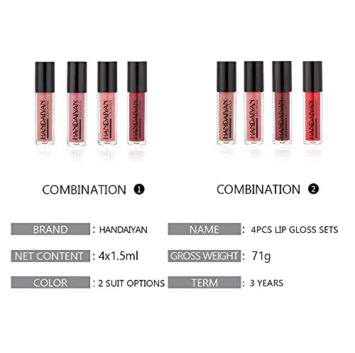 HANDAIYAN Glossy Liquid Lipstick Set - Long-Lasting Waterproof and Smudge Proof LipGloss Liquid Lipsticks for Women in 4 Vibrant Matte Shades - Perfect for Any Occasion! (SET 02 MATTE)