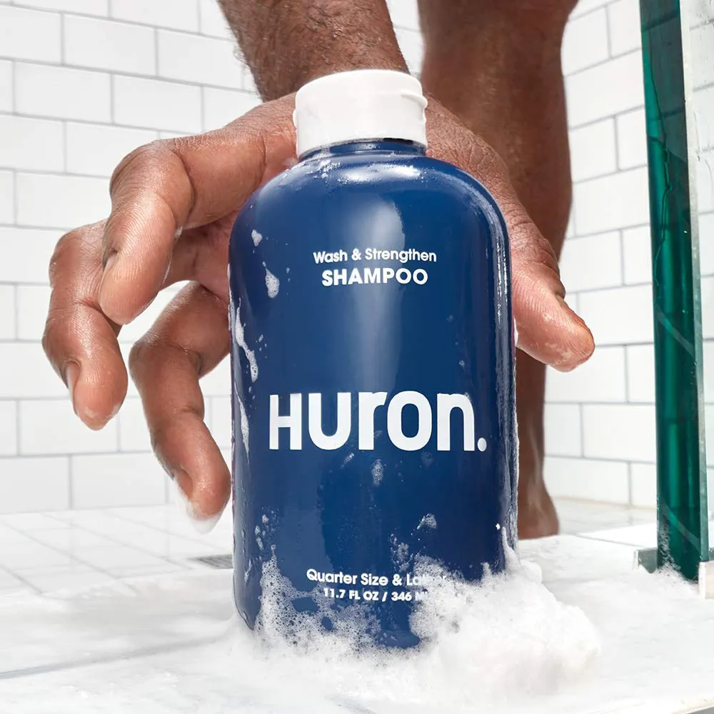 Huron - Men'S Wash & Strengthen Shampoo. Hydrating Shampoo Cleans and Nourishes as It Keeps Hair Strong, Full and Healthy Looking. Clean, Fresh Scent. Sulfate-Free, 100% Vegan and Cruelty-Free