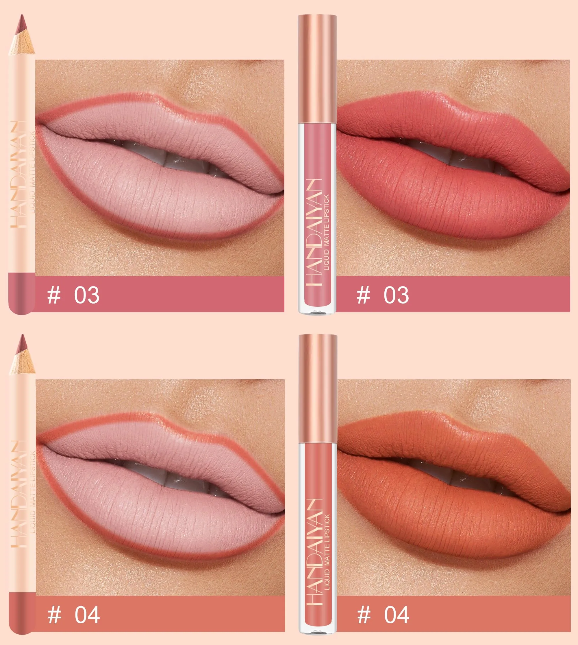 KA CAYLA Handaiyan Lip Liner & Liquid Matte Lipstick Set, Matte Liquid Lipstick   Matching Lip Liner Nude Velvety Makeup Kit Waterproof Lip Stain Kit For Women Lipliner Lip Gloss (Lip Kit #3) 4.2g