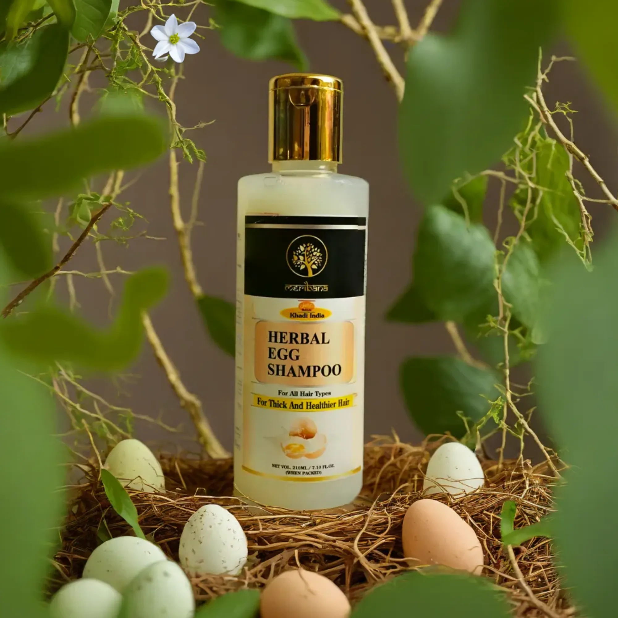 Khadi Meribana Pack Of 2 Herbal Fusion Egg Shampoo Enhanced Volume Shine & Strength Net Wt. 210 ml