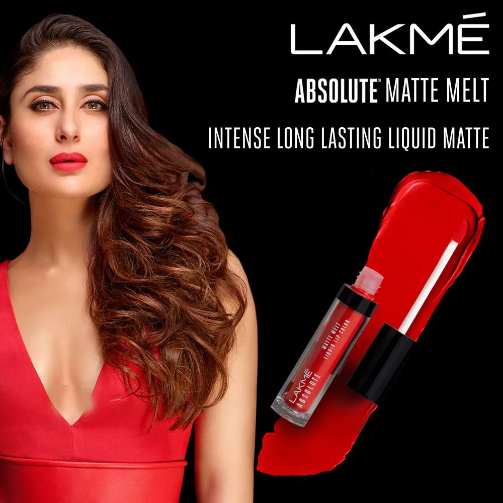 Lakme Absolute Matte Melt Liquid Lip Color, Rhythmic Red, 6 ml