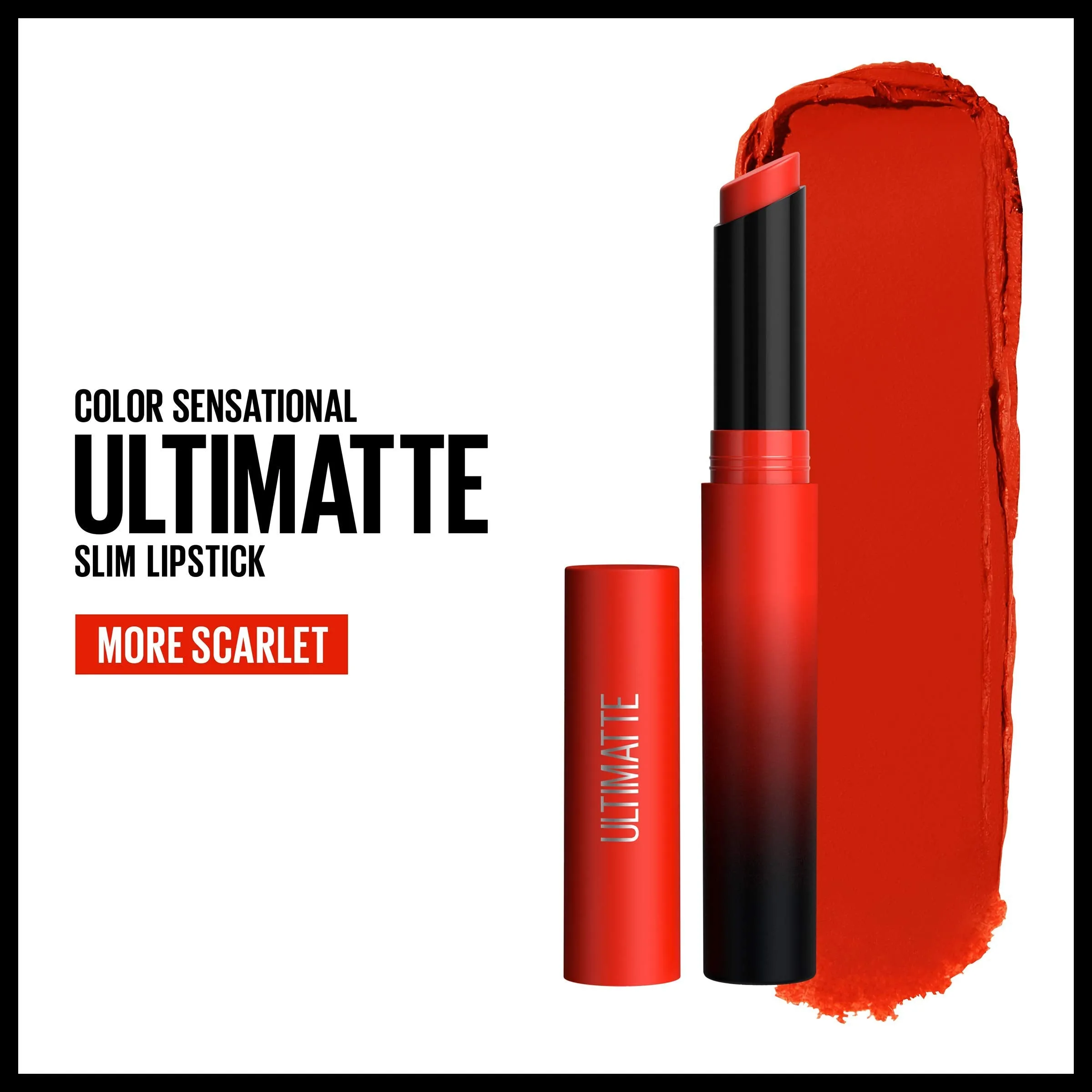 Maybelline Color Sensational Ultimatte Matte Lipstick, Non-Drying, Intense Color Pigment, More Scarlet, Scarlet Red, 1 Count