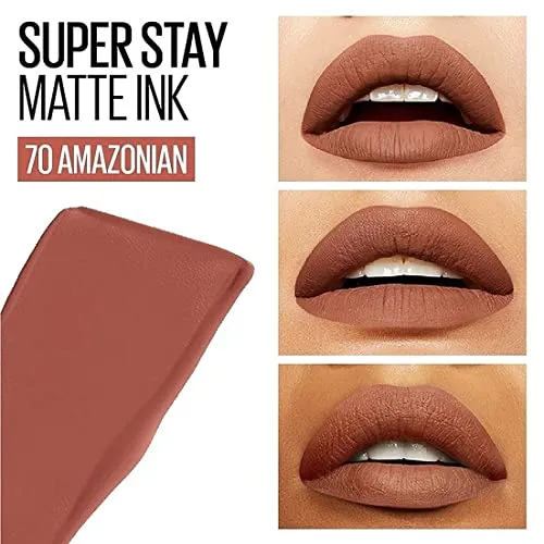 Maybelline New York Liquid Matte Lipstick, Long Lasting, 16hr Wear, Superstay Matte Ink, 70 Amazonian, 5ml