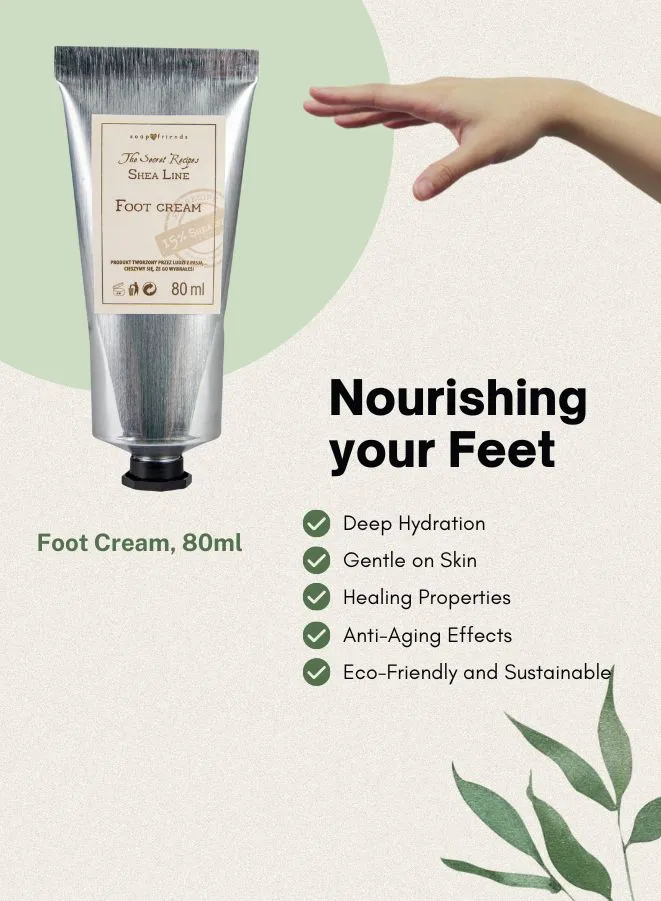 Soap&Friends Moisturizing Foot Cream 15% Shea Butter - Nourishing Formula with Urea, 80 ml